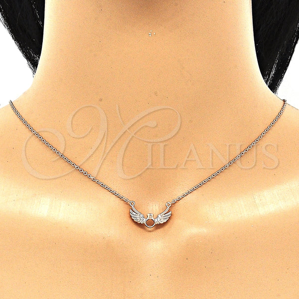 Collares con Dije 04.336.0005.1.16 Plata Rodinada, con Zirconia Cubica Blanca y Cristal Blanca, Pulido, Tono Rosado (Grosor 01 MM, 16 Pulgadas de Largo)