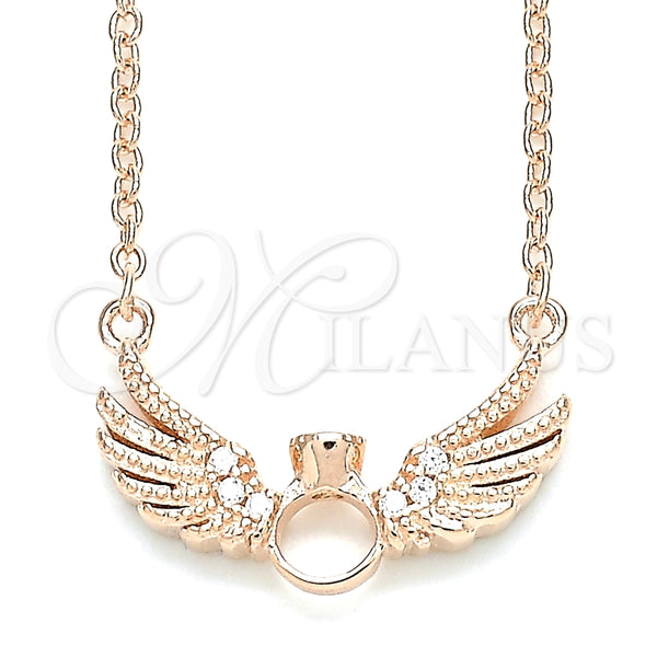 Collares con Dije 04.336.0005.1.16 Plata Rodinada, con Zirconia Cubica Blanca y Cristal Blanca, Pulido, Tono Rosado (Grosor 01 MM, 16 Pulgadas de Largo)