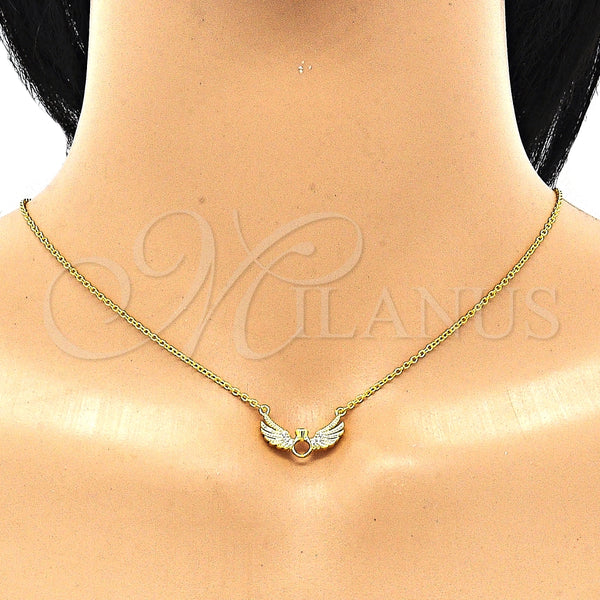 Collares con Dije 04.336.0005.2.16 Plata Rodinada, con Zirconia Cubica Blanca y Cristal Blanca, Pulido, Tono Dorado (Grosor 01 MM, 16 Pulgadas de Largo)