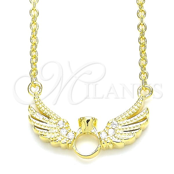 Collares con Dije 04.336.0005.2.16 Plata Rodinada, con Zirconia Cubica Blanca y Cristal Blanca, Pulido, Tono Dorado (Grosor 01 MM, 16 Pulgadas de Largo)
