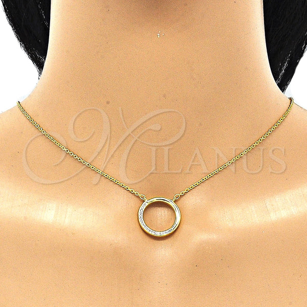 Collares con Dije 04.336.0007.2.16 Plata Rodinada, con Zirconia Cubica Blanca, Pulido, Tono Dorado (Grosor 01 MM, 16 Pulgadas de Largo)