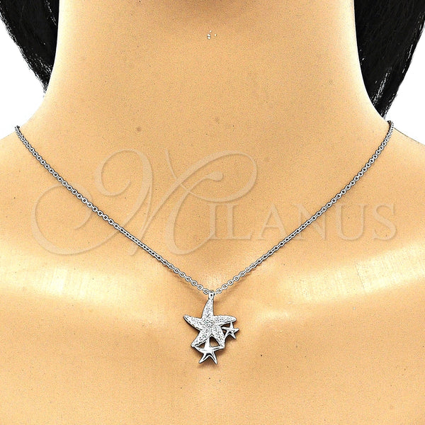 Collares con Dije 04.336.0202.16 Plata Rodinada, Diseño de Estrella, con Zirconia Cubica Blanca, Pulido, Rodinado (Grosor 01 MM, 16 Pulgadas de Largo)