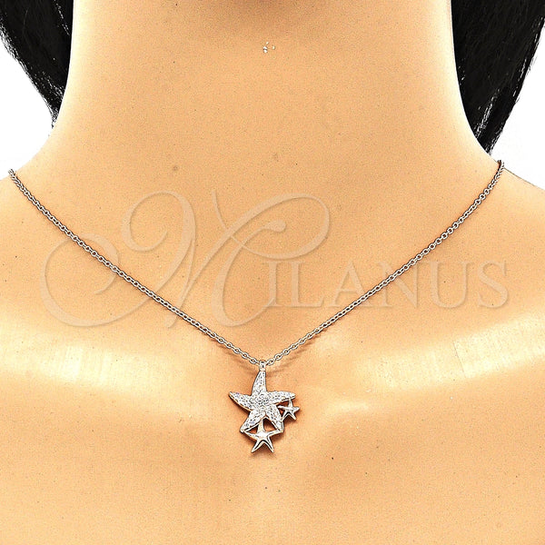 Collares con Dije 04.336.0202.1.16 Plata Rodinada, Diseño de Estrella, con Zirconia Cubica Blanca, Pulido, Tono Rosado (Grosor 01 MM, 16 Pulgadas de Largo)