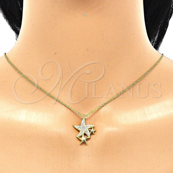 Collares con Dije 04.336.0202.2.16 Plata Rodinada, Diseño de Estrella, con Blanca Zirconia Cubica, Pulido, Tono Dorado (01 MM Thickness, 16 Inches Length)