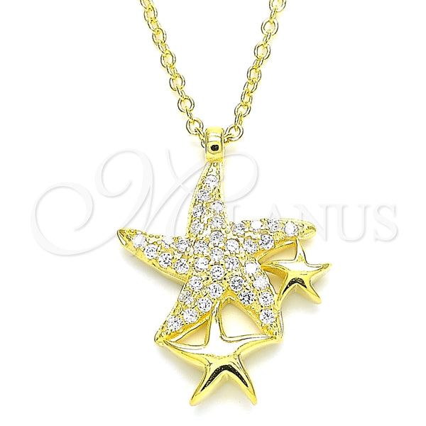 Collares con Dije 04.336.0202.2.16 Plata Rodinada, Diseño de Estrella, con Blanca Zirconia Cubica, Pulido, Tono Dorado (01 MM Thickness, 16 Inches Length)