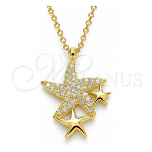 Collares con Dije 04.336.0202.2.16 Plata Rodinada, Diseño de Estrella, con Zirconia Cubica Blanca, Pulido, Tono Dorado (Grosor 01 MM, 16 Pulgadas de Largo)