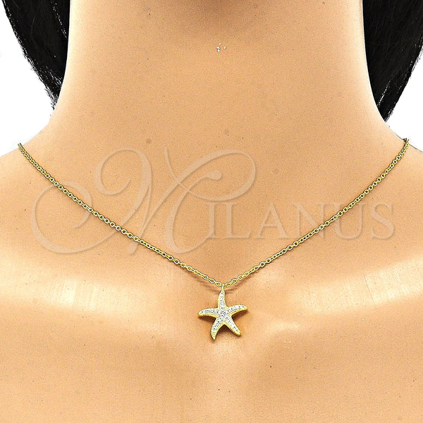 Collares con Dije 04.336.0203.2.16 Plata Rodinada, con Blanca Zirconia Cubica, Pulido, Tono Dorado (01 MM Thickness, 16 Inches Length)