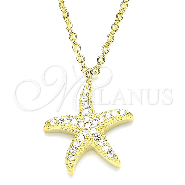 Collares con Dije 04.336.0203.2.16 Plata Rodinada, con Blanca Zirconia Cubica, Pulido, Tono Dorado (01 MM Thickness, 16 Inches Length)