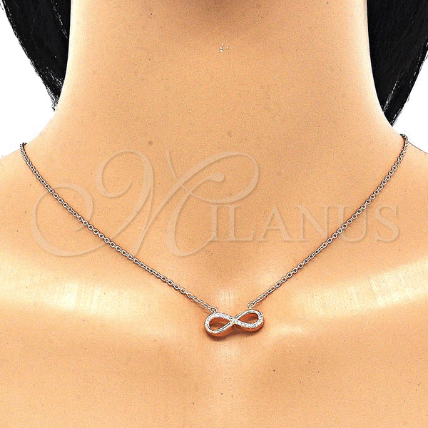 Collares con Dije 04.336.0035.1.16 Plata Rodinada, Diseño de Infinito, con Zirconia Cubica Blanca, Pulido, Tono Rosado (Grosor 01 MM, 16 Pulgadas de Largo)
