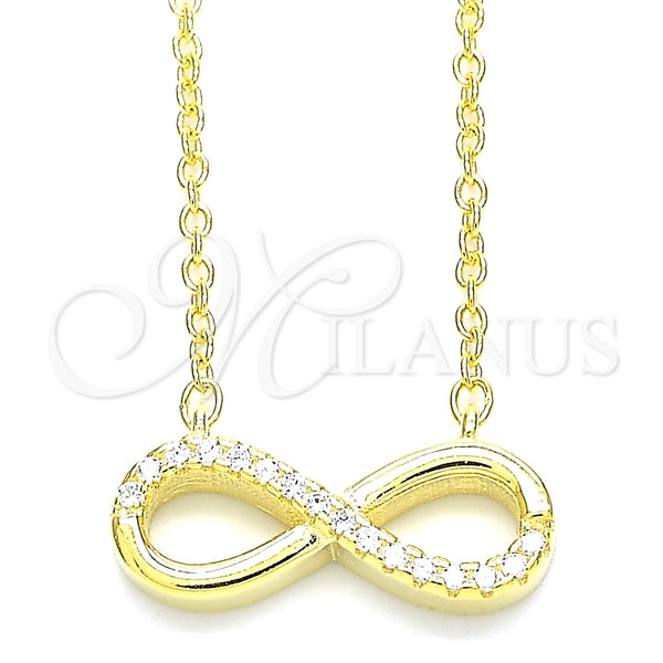 Collares con Dije 04.336.0035.2.16 Plata Rodinada, Diseño de Infinito, con Blanca Zirconia Cubica, Pulido, Tono Dorado (01 MM Thickness, 16 Inches Length)