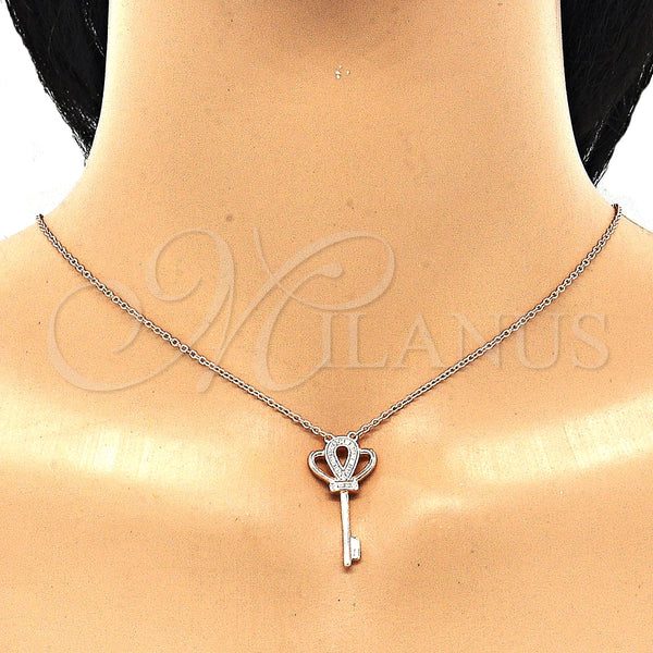 Collares con Dije 04.336.0049.1.16 Plata Rodinada, Diseño de Llave, con Zirconia Cubica Blanca, Pulido, Tono Rosado (Grosor 01 MM, 16 Pulgadas de Largo)