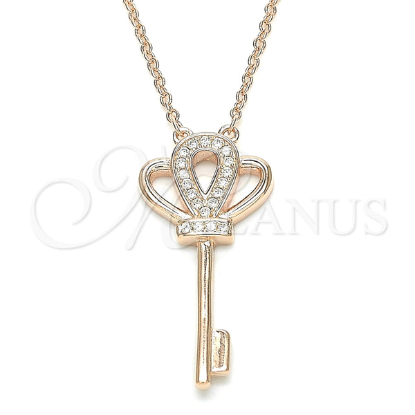 Collares con Dije 04.336.0049.1.16 Plata Rodinada, Diseño de Llave, con Zirconia Cubica Blanca, Pulido, Tono Rosado (Grosor 01 MM, 16 Pulgadas de Largo)