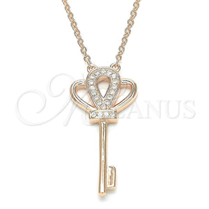 Collares con Dije 04.336.0049.1.16 Plata Rodinada, Diseño de Llave, con Zirconia Cubica Blanca, Pulido, Tono Rosado (Grosor 01 MM, 16 Pulgadas de Largo)
