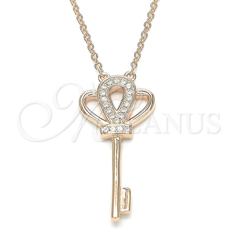 Collares con Dije 04.336.0049.1.16 Plata Rodinada, Diseño de Llave, con Zirconia Cubica Blanca, Pulido, Tono Rosado (Grosor 01 MM, 16 Pulgadas de Largo)