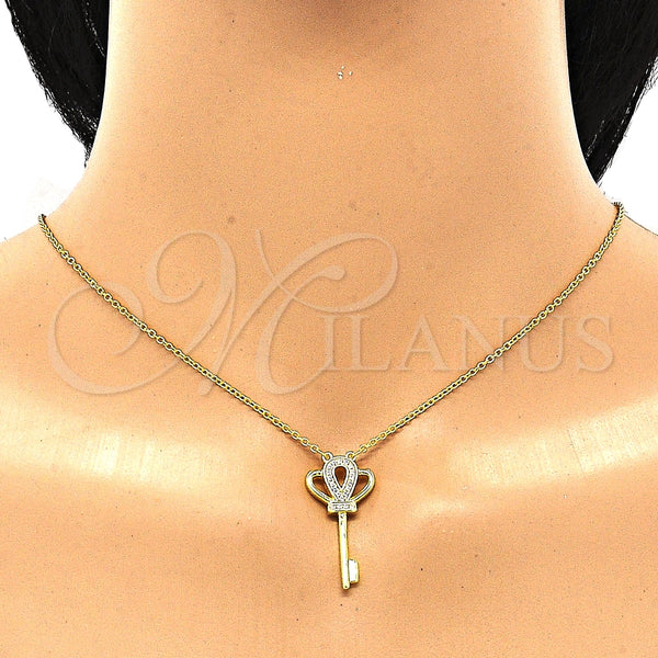 Collares con Dije 04.336.0049.2.16 Plata Rodinada, Diseño de Llave, con Zirconia Cubica Blanca, Pulido, Tono Dorado (Grosor 01 MM, 16 Pulgadas de Largo)