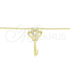 Collares con Dije 04.336.0049.2.16 Plata Rodinada, Diseño de Llave, con Zirconia Cubica Blanca, Pulido, Tono Dorado (Grosor 01 MM, 16 Pulgadas de Largo)