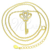 Collares con Dije 04.336.0049.2.16 Plata Rodinada, Diseño de Llave, con Zirconia Cubica Blanca, Pulido, Tono Dorado (Grosor 01 MM, 16 Pulgadas de Largo)