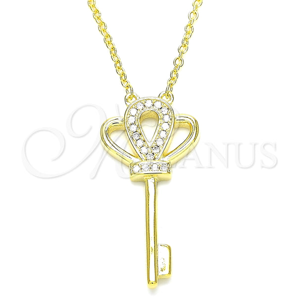 Collares con Dije 04.336.0049.2.16 Plata Rodinada, Diseño de Llave, con Zirconia Cubica Blanca, Pulido, Tono Dorado (Grosor 01 MM, 16 Pulgadas de Largo)