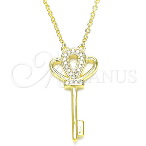 Collares con Dije 04.336.0049.2.16 Plata Rodinada, Diseño de Llave, con Zirconia Cubica Blanca, Pulido, Tono Dorado (Grosor 01 MM, 16 Pulgadas de Largo)