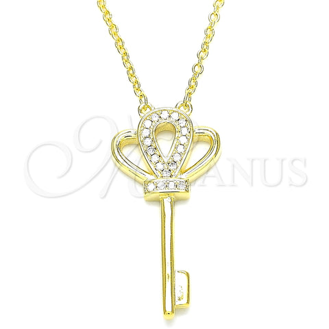 Collares con Dije 04.336.0049.2.16 Plata Rodinada, Diseño de Llave, con Zirconia Cubica Blanca, Pulido, Tono Dorado (Grosor 01 MM, 16 Pulgadas de Largo)