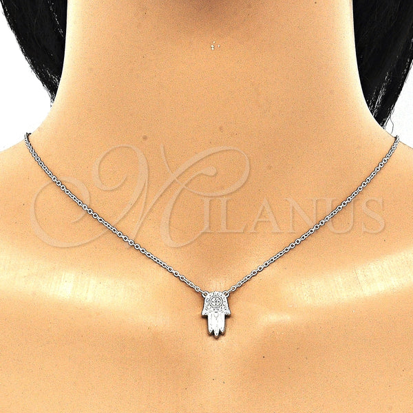 Collares con Dije 04.336.0207.16 Plata Rodinada, Diseño de Mano de Dios, con Blanca Zirconia Cubica, Pulido, Rodinado (02 MM Thickness, 16 Inches Length)