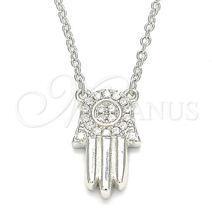 Collares con Dije 04.336.0207.16 Plata Rodinada, Diseño de Mano de Dios, con Blanca Zirconia Cubica, Pulido, Rodinado (02 MM Thickness, 16 Inches Length)