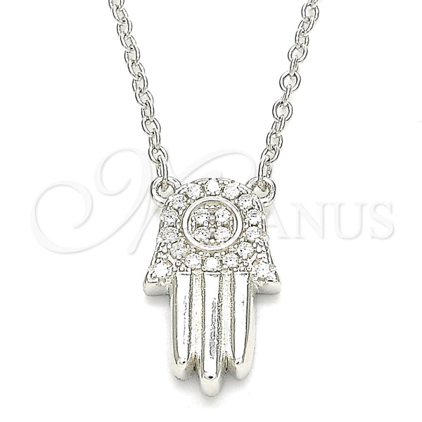 Collares con Dije 04.336.0207.16 Plata Rodinada, Diseño de Mano de Dios, con Blanca Zirconia Cubica, Pulido, Rodinado (02 MM Thickness, 16 Inches Length)