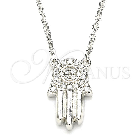 Collares con Dije 04.336.0207.16 Plata Rodinada, Diseño de Mano de Dios, con Zirconia Cubica Blanca, Pulido, Rodinado (Grosor 02 MM, 16 Pulgadas de Largo)