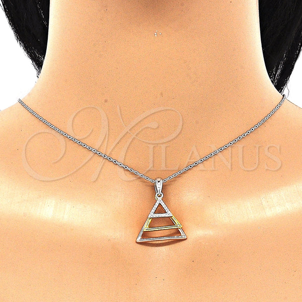 Collares con Dije 04.336.0208.16 Plata Rodinada, con Blanca Zirconia Cubica, Pulido, Tres Tonos (01 MM Thickness, 16 Inches Length)
