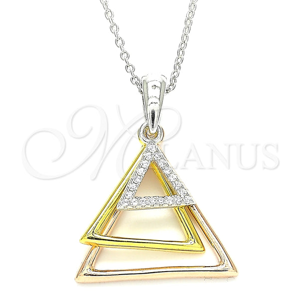 Collares con Dije 04.336.0208.16 Plata Rodinada, con Blanca Zirconia Cubica, Pulido, Tres Tonos (01 MM Thickness, 16 Inches Length)