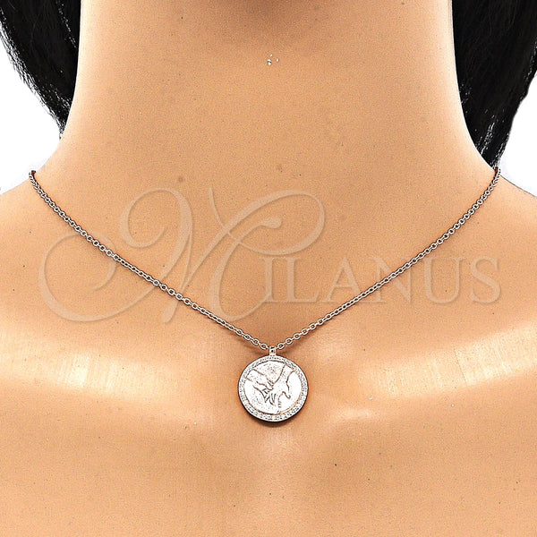Collares con Dije 04.336.0209.1.16 Plata Rodinada, con Blanca Zirconia Cubica, Pulido, Tono Rosado (01 MM Thickness, 16 Inches Length)