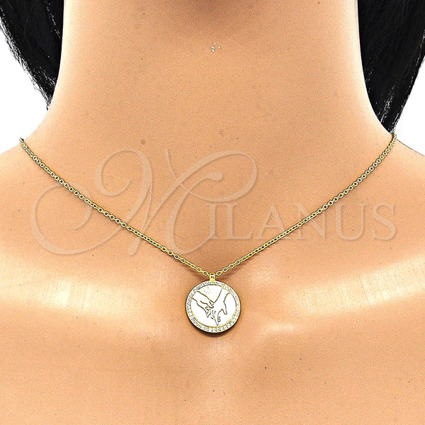 Collares con Dije 04.336.0209.2.16 Plata Rodinada, con Blanca Zirconia Cubica, Pulido, Tono Dorado (01 MM Thickness, 16 Inches Length)