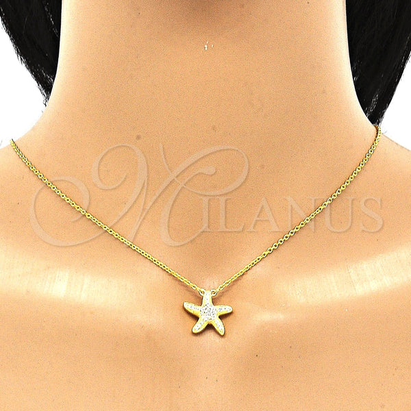 Collares con Dije 04.336.0210.2.16 Plata Rodinada, con Blanca Zirconia Cubica, Pulido, Tono Dorado (02 MM Thickness, 16 Inches Length)