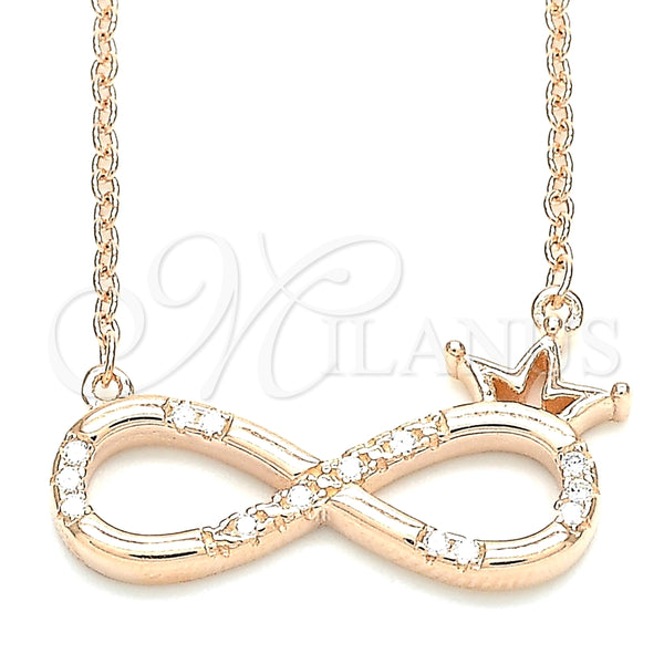 Collares con Dije 04.336.0018.1.16 Plata Rodinada, Diseño de Infinito y Corona, con Zirconia Cubica Blanca, Pulido, Tono Rosado (Grosor 01 MM, 16 Pulgadas de Largo)