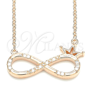 Collares con Dije 04.336.0018.1.16 Plata Rodinada, Diseño de Infinito y Corona, con Zirconia Cubica Blanca, Pulido, Tono Rosado (Grosor 01 MM, 16 Pulgadas de Largo)
