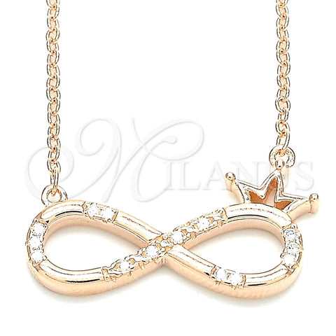 Collares con Dije 04.336.0018.1.16 Plata Rodinada, Diseño de Infinito y Corona, con Zirconia Cubica Blanca, Pulido, Tono Rosado (Grosor 01 MM, 16 Pulgadas de Largo)