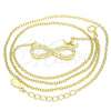 Collares con Dije 04.336.0018.2.16 Plata Rodinada, Diseño de Infinito y Corona, con Blanca Zirconia Cubica, Pulido, Tono Dorado (01 MM Thickness, 16 Inches Length)