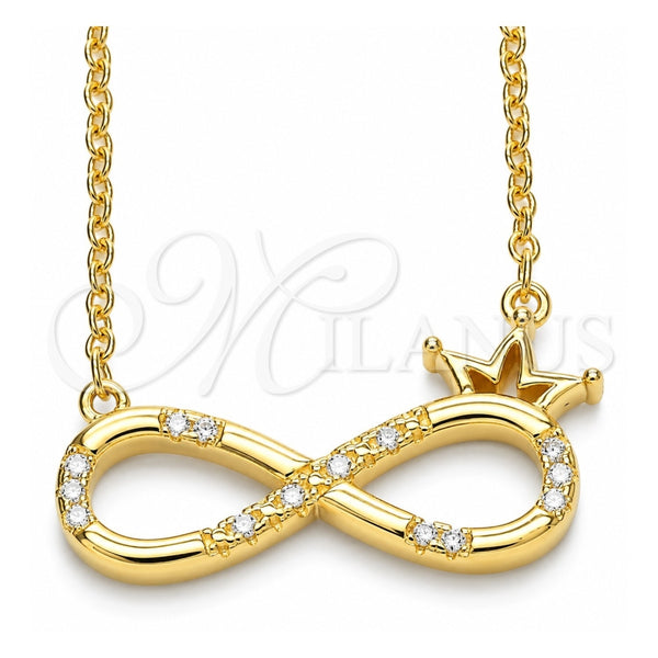 Collares con Dije 04.336.0018.2.16 Plata Rodinada, Diseño de Infinito y Corona, con Zirconia Cubica Blanca, Pulido, Tono Dorado (Grosor 01 MM, 16 Pulgadas de Largo)