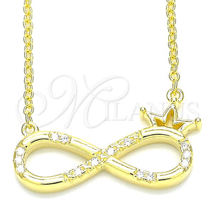 Collares con Dije 04.336.0018.2.16 Plata Rodinada, Diseño de Infinito y Corona, con Zirconia Cubica Blanca, Pulido, Tono Dorado (Grosor 01 MM, 16 Pulgadas de Largo)
