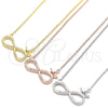 Collares con Dije 04.336.0018.2.16 Plata Rodinada, Diseño de Infinito y Corona, con Blanca Zirconia Cubica, Pulido, Tono Dorado (01 MM Thickness, 16 Inches Length)