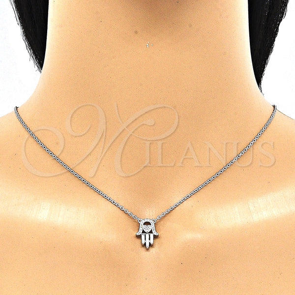 Collares con Dije 04.336.0213.16 Plata Rodinada, Diseño de Mano de Dios y Corazón, con Zirconia Cubica Blanca, Pulido, Rodinado (Grosor 01 MM, 16 Pulgadas de Largo)