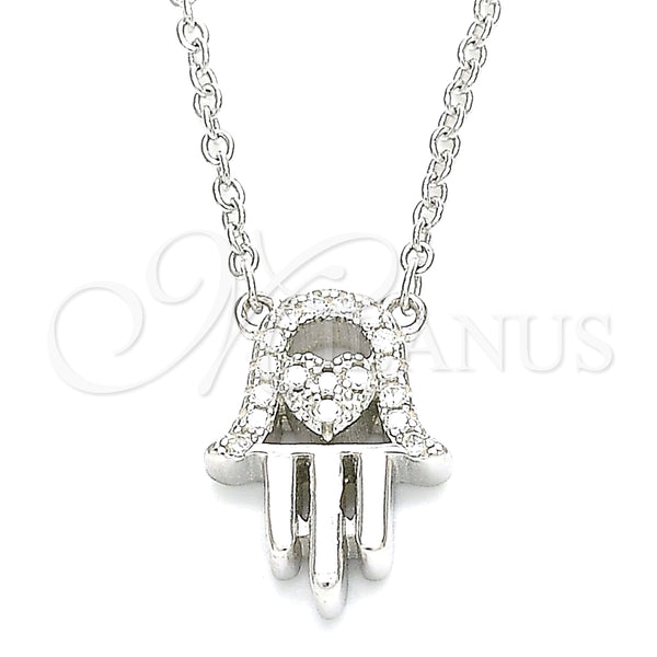 Collares con Dije 04.336.0213.16 Plata Rodinada, Diseño de Mano de Dios y Corazón, con Zirconia Cubica Blanca, Pulido, Rodinado (Grosor 01 MM, 16 Pulgadas de Largo)