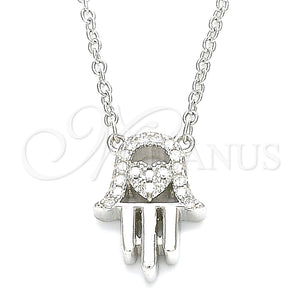 Collares con Dije 04.336.0213.16 Plata Rodinada, Diseño de Mano de Dios y Corazón, con Zirconia Cubica Blanca, Pulido, Rodinado (Grosor 01 MM, 16 Pulgadas de Largo)