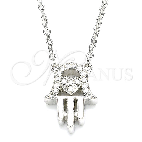 Collares con Dije 04.336.0213.16 Plata Rodinada, Diseño de Mano de Dios y Corazón, con Zirconia Cubica Blanca, Pulido, Rodinado (Grosor 01 MM, 16 Pulgadas de Largo)