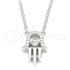 Collares con Dije 04.336.0213.16 Plata Rodinada, Diseño de Mano de Dios y Corazón, con Zirconia Cubica Blanca, Pulido, Rodinado (Grosor 01 MM, 16 Pulgadas de Largo)
