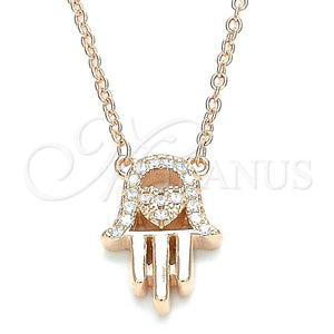 Collares con Dije 04.336.0213.1.16 Plata Rodinada, Diseño de Mano de Dios y Corazón, con Zirconia Cubica Blanca, Pulido, Tono Rosado (Grosor 01 MM, 16 Pulgadas de Largo)