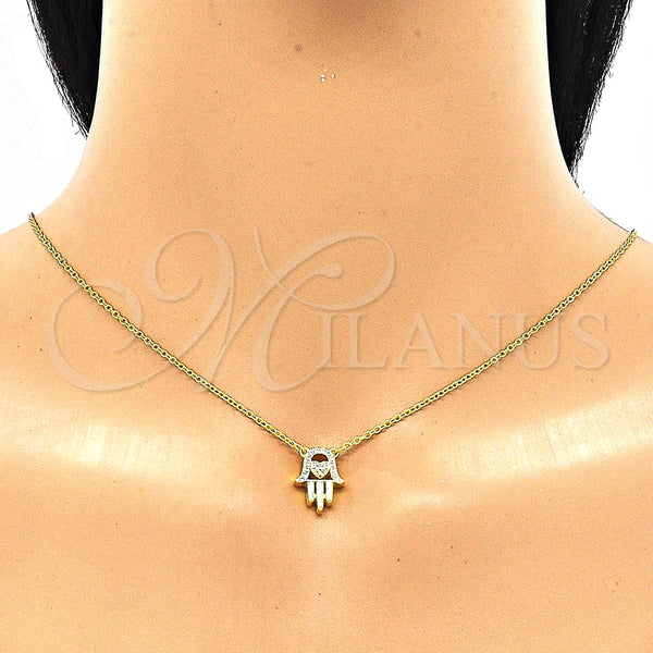 Collares con Dije 04.336.0213.2.16 Plata Rodinada, Diseño de Mano de Dios y Corazón, con Zirconia Cubica Blanca, Pulido, Tono Dorado (Grosor 01 MM, 16 Pulgadas de Largo)