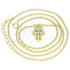 Collares con Dije 04.336.0213.2.16 Plata Rodinada, Diseño de Mano de Dios y Corazón, con Zirconia Cubica Blanca, Pulido, Tono Dorado (Grosor 01 MM, 16 Pulgadas de Largo)