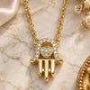 Collares con Dije 04.336.0213.2.16 Plata Rodinada, Diseño de Judaica y Mano de Dios, con Zirconia Cubica Blanca, Pulido, Tono Dorado (Grosor 01 MM, 16 Pulgadas de Largo)