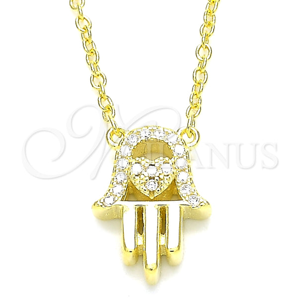 Collares con Dije 04.336.0213.2.16 Plata Rodinada, Diseño de Mano de Dios y Corazón, con Zirconia Cubica Blanca, Pulido, Tono Dorado (Grosor 01 MM, 16 Pulgadas de Largo)